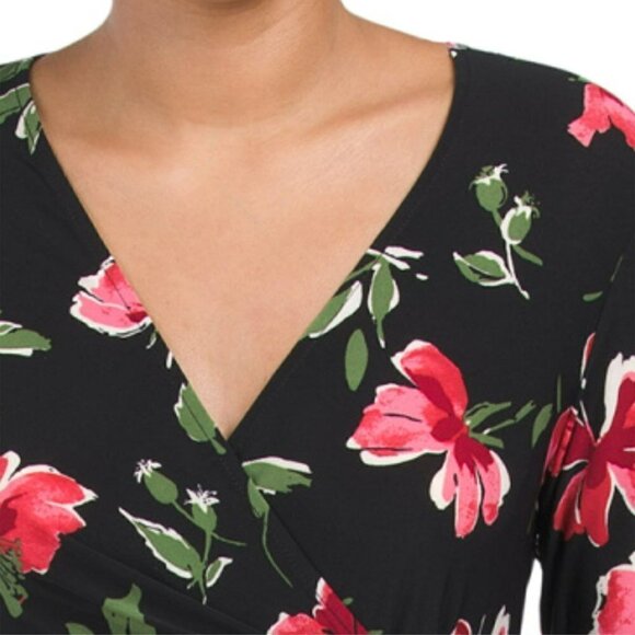 NWT Anne Klein Women's Roses Floral Print Long Sleeve Wrap Mini Dress - Picture 3 of 7